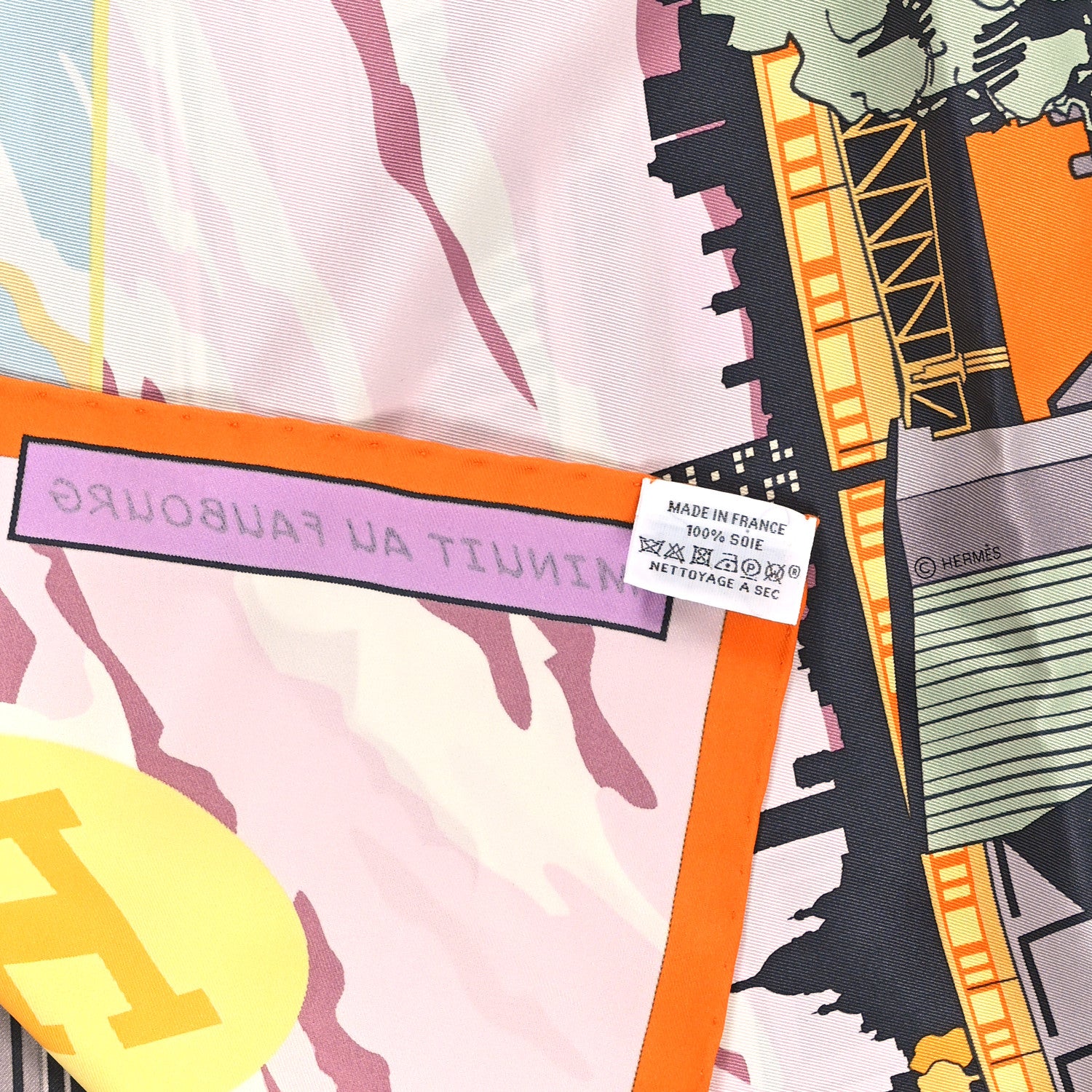 Hermes Silk Minuit Au Faubourg Scarf 70 Orange Gris Jaune 3 of 3