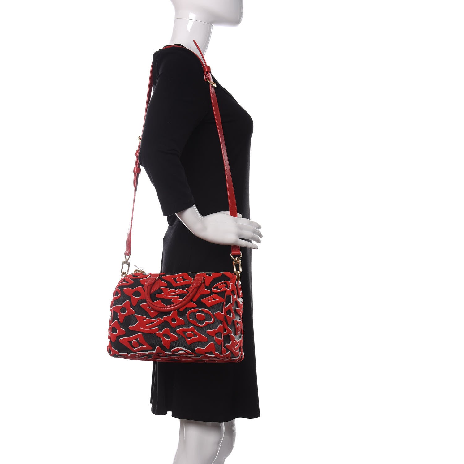 Louis Vuitton X UF Tufted Monogram Speedy Bandouliere 25 Black Red 2 of 10