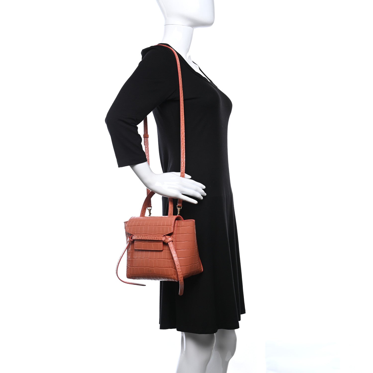 Celine Calfskin Crocodile Embossed Nano Belt Bag Lychee 2 of 9