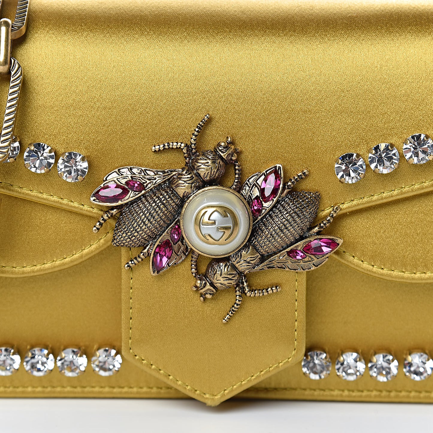 Satin Crystal Mini Bee Broadway Shoulder Bag Gold