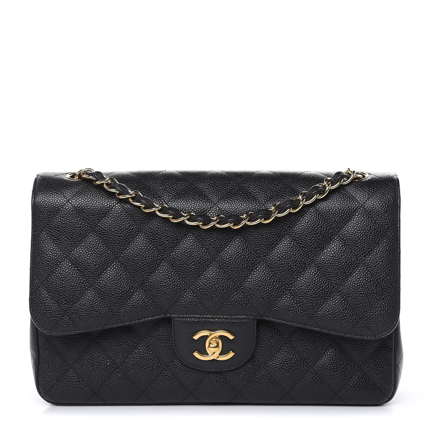 Caviar Quilted Jumbo Double Flap Black