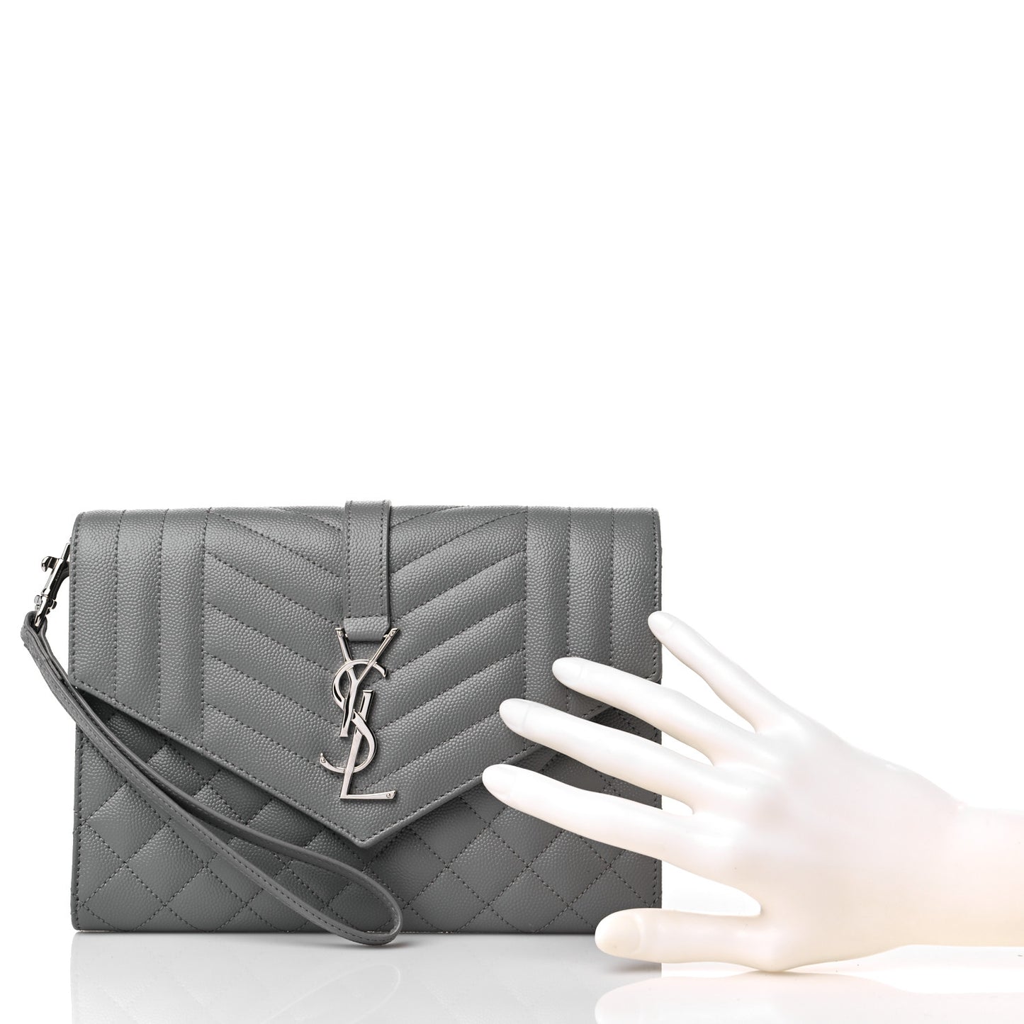 Grain De Poudre Textured Mixed Matelasse Triquilt Monogram Clutch Storm