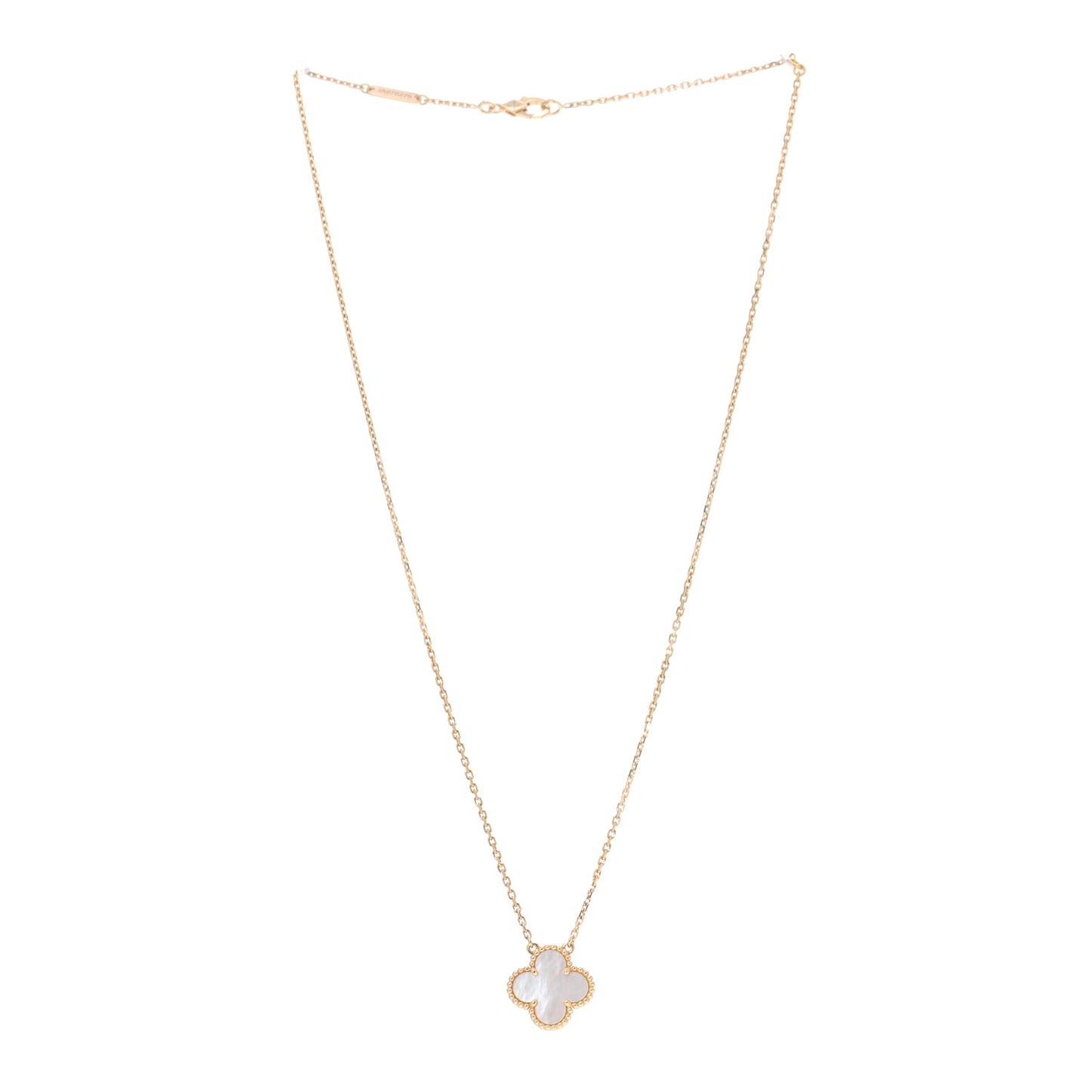 18K Yellow Gold Mother of Pearl Vintage Alhambra Pendant Necklace