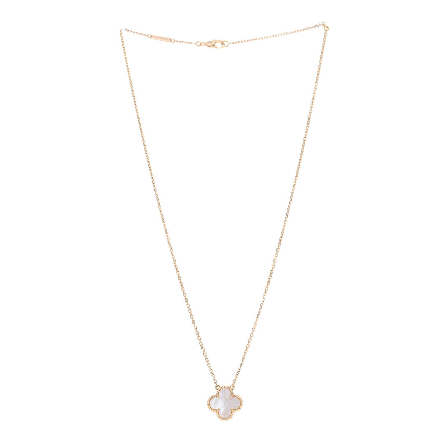 Van Cleef & Arpels 18K Yellow Gold Mother of Pearl Vintage Alhambra Pendant Necklace 3 of 7