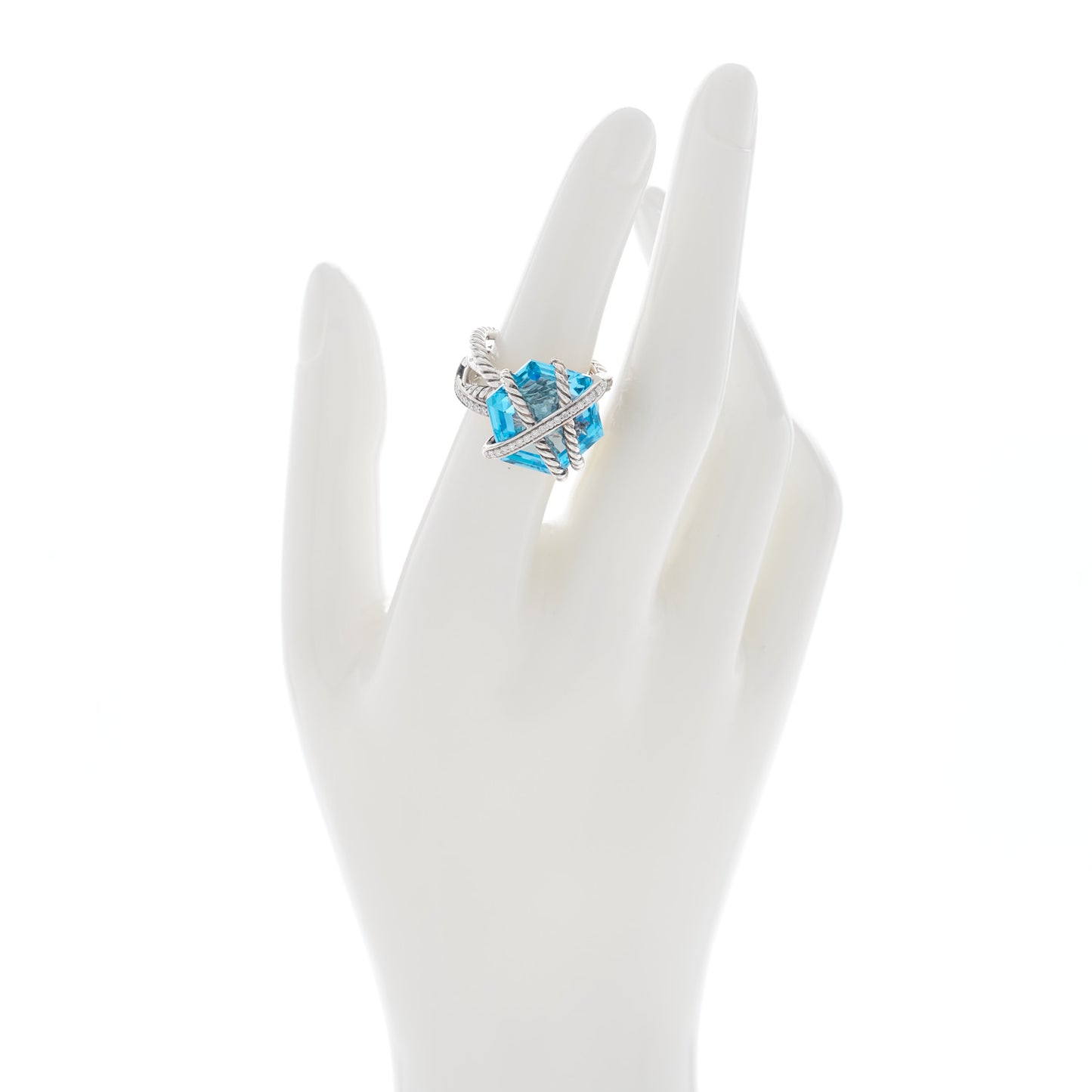 Sterling Silver Diamond Blue Topaz 16mm Cable Wrap Ring 52 6