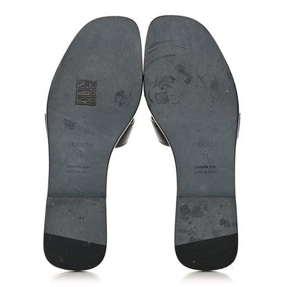 Hermes Box Calfskin Oran Sandals 38 Black 5 of 11