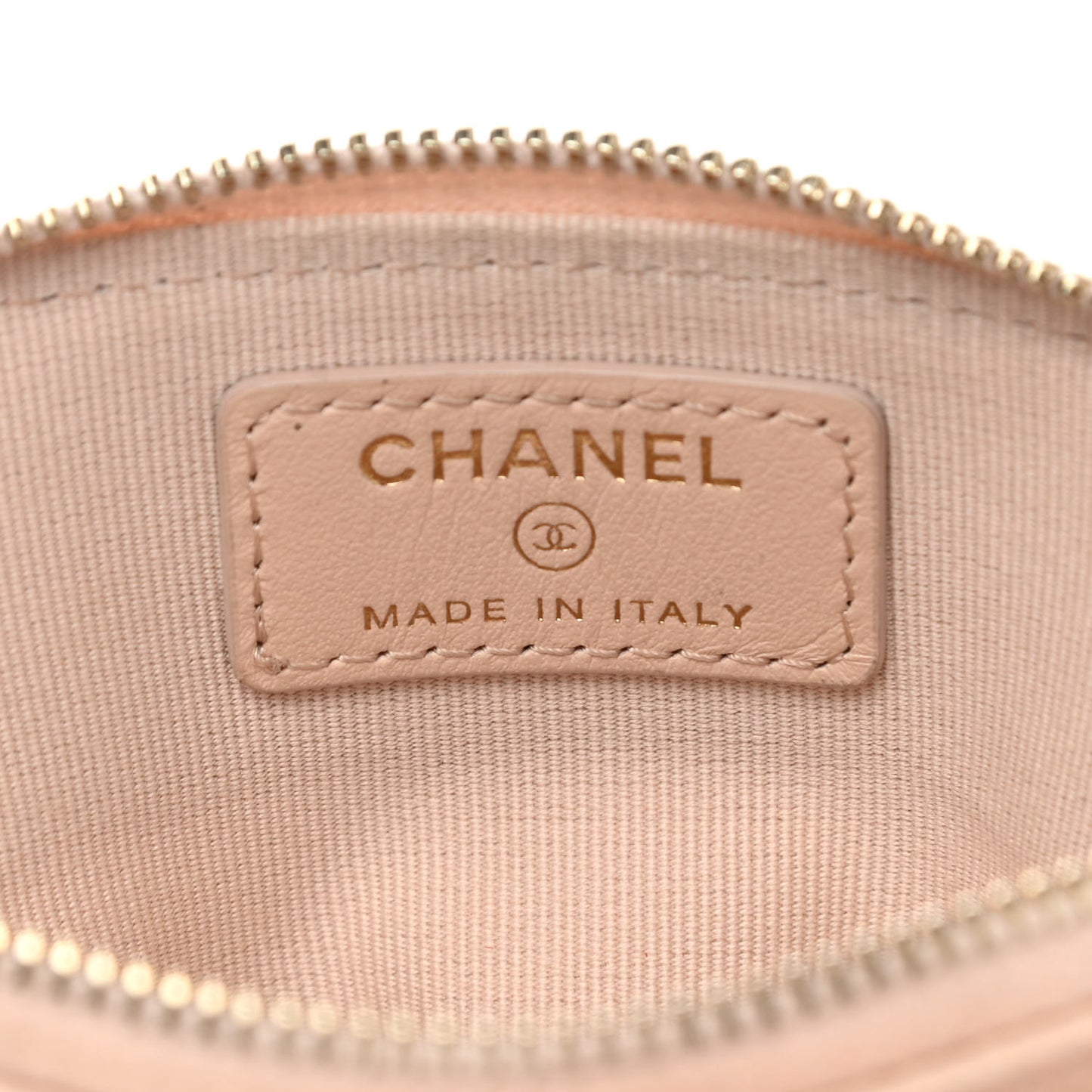 Caviar Quilted Zip Card Holder Wallet Light Beige