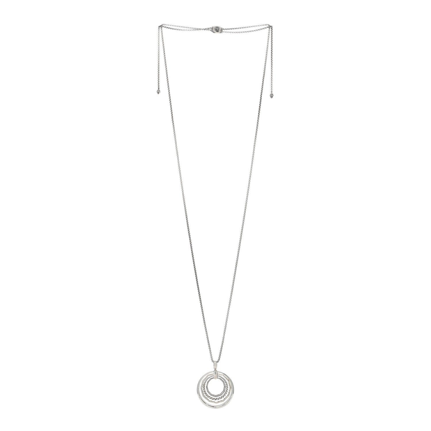 David Yurman Sterling Silver Diamond 32mm Stax Pendant Necklace 2 of 4