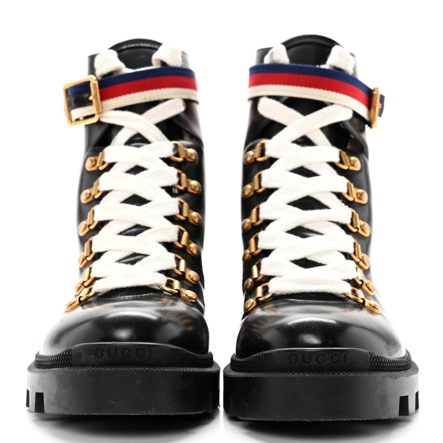 Gucci Calfskin Sylvie Web Womens Lace Up Combat Boots 37 Black 2 of 15