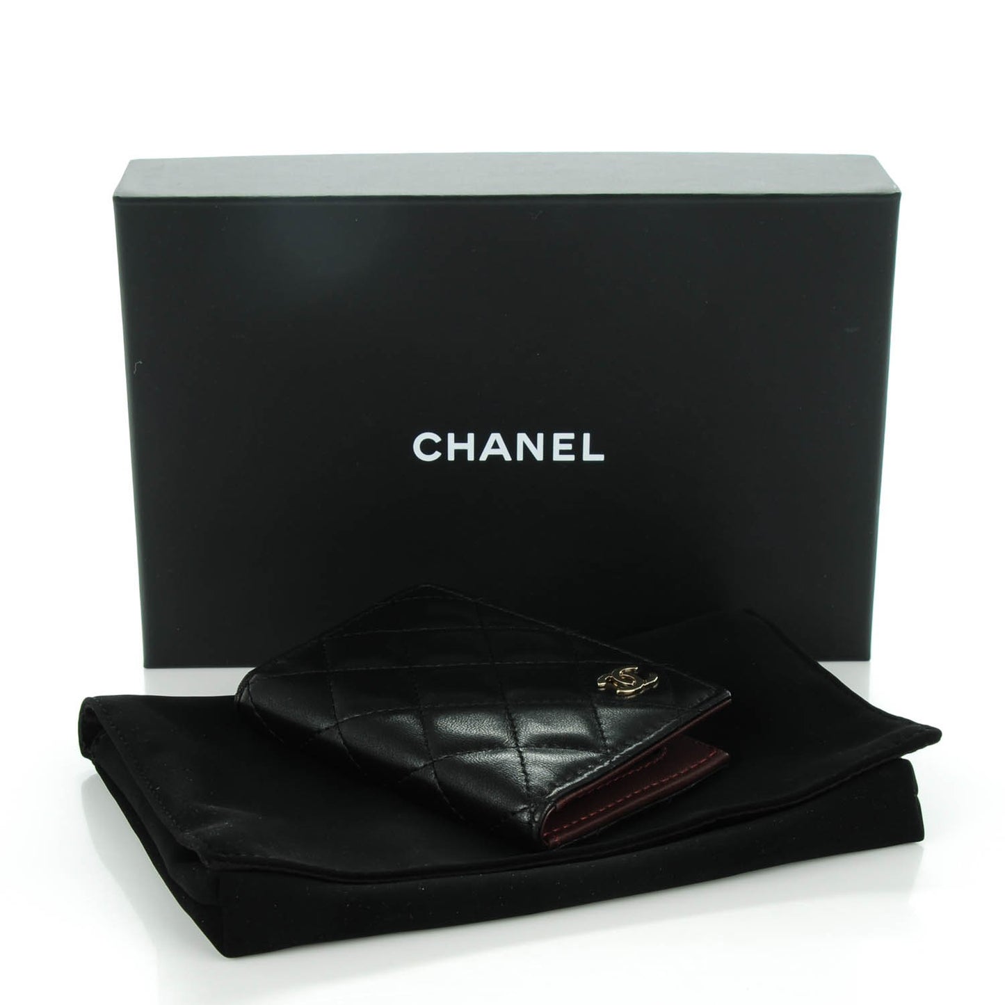 Lambskin Quilted Card Holder Wallet Black
