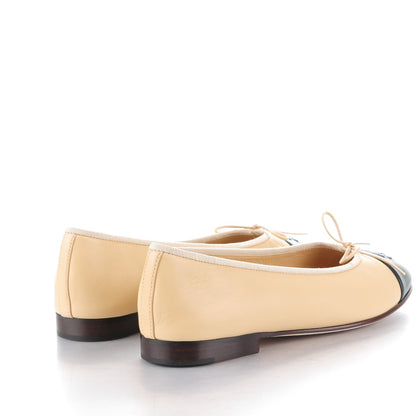 Chanel Lambskin Cap Toe Ballerina Flats 39.5 Beige Black 4 of 7