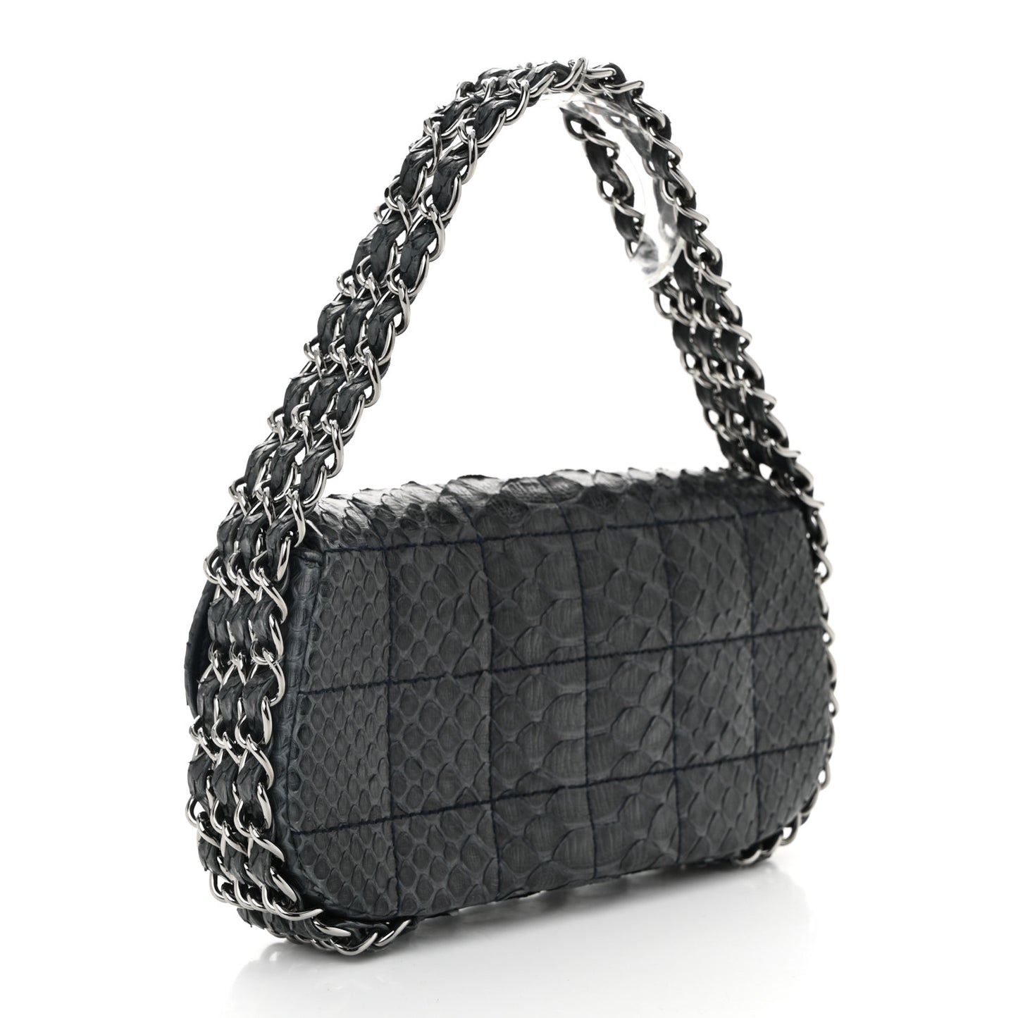 Snakeskin 3 Chain Flap Dark Blue