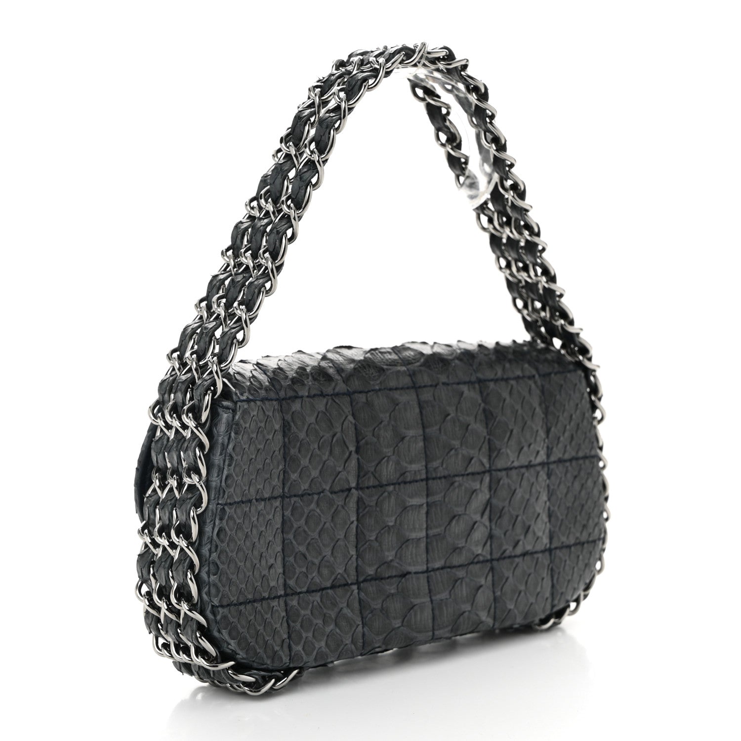 Chanel Snakeskin 3 Chain Flap Dark Blue 3 of 10