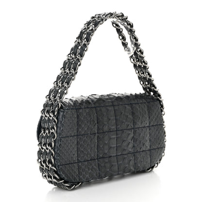 Chanel Snakeskin 3 Chain Flap Dark Blue 3 of 10