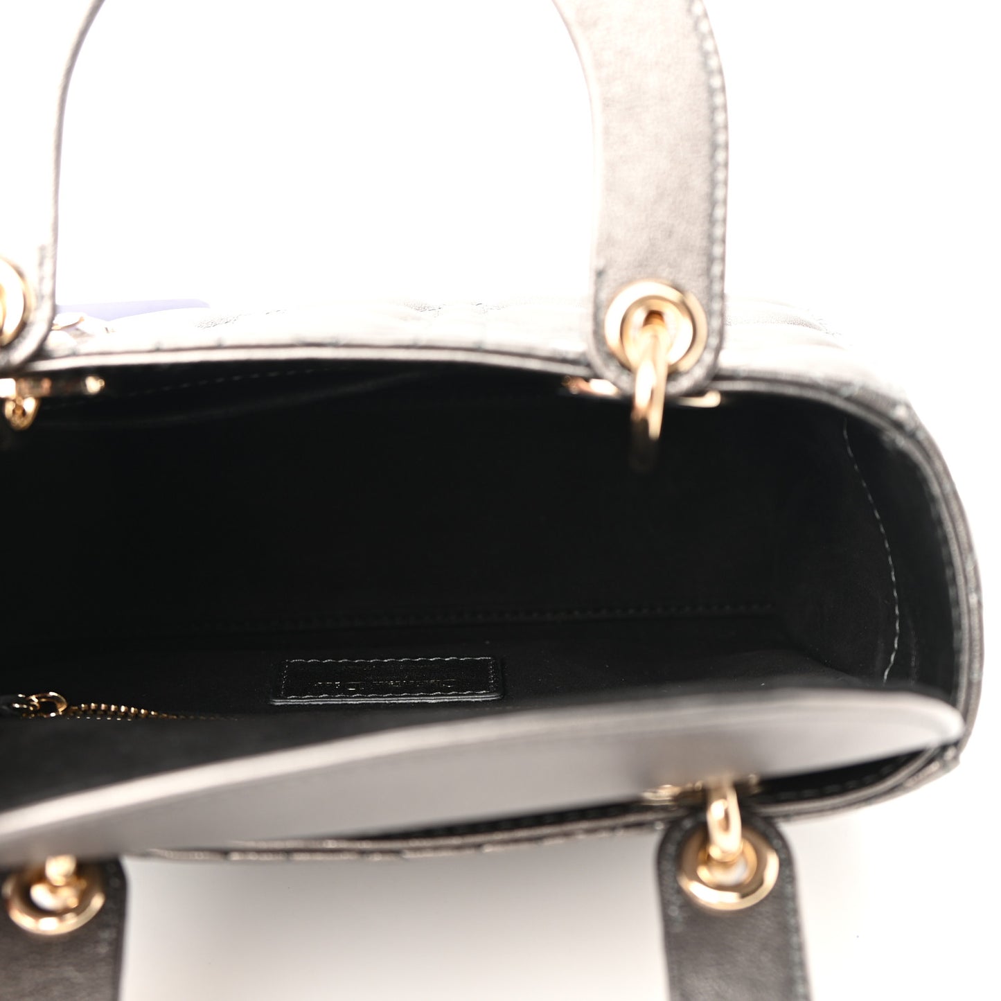 Lambskin Cannage Small My ABCDior Lady Dior Metallic Grey