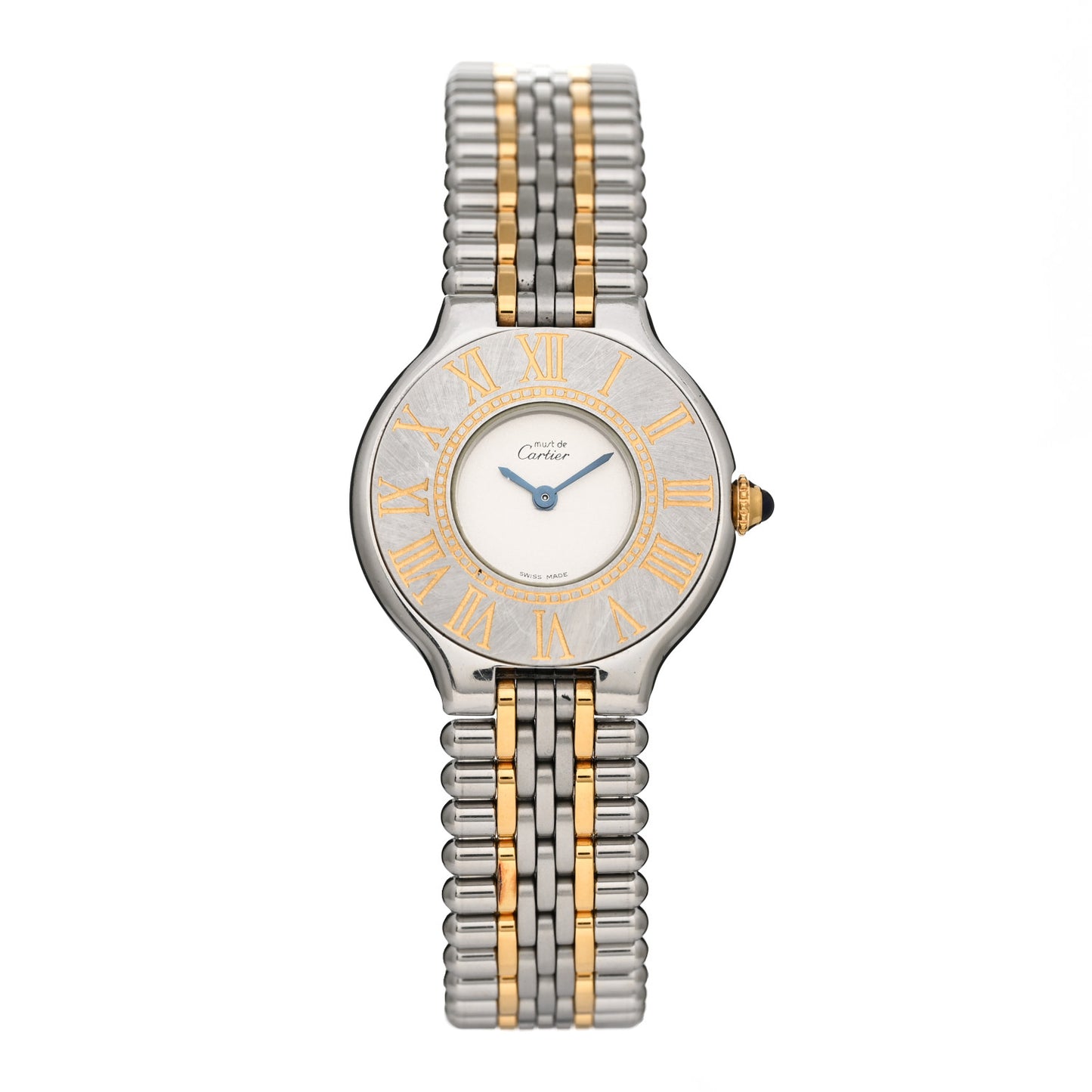 Stainless Steel 18K Yellow Gold 28mm Must De 21 Bullet Link Quartz Watch