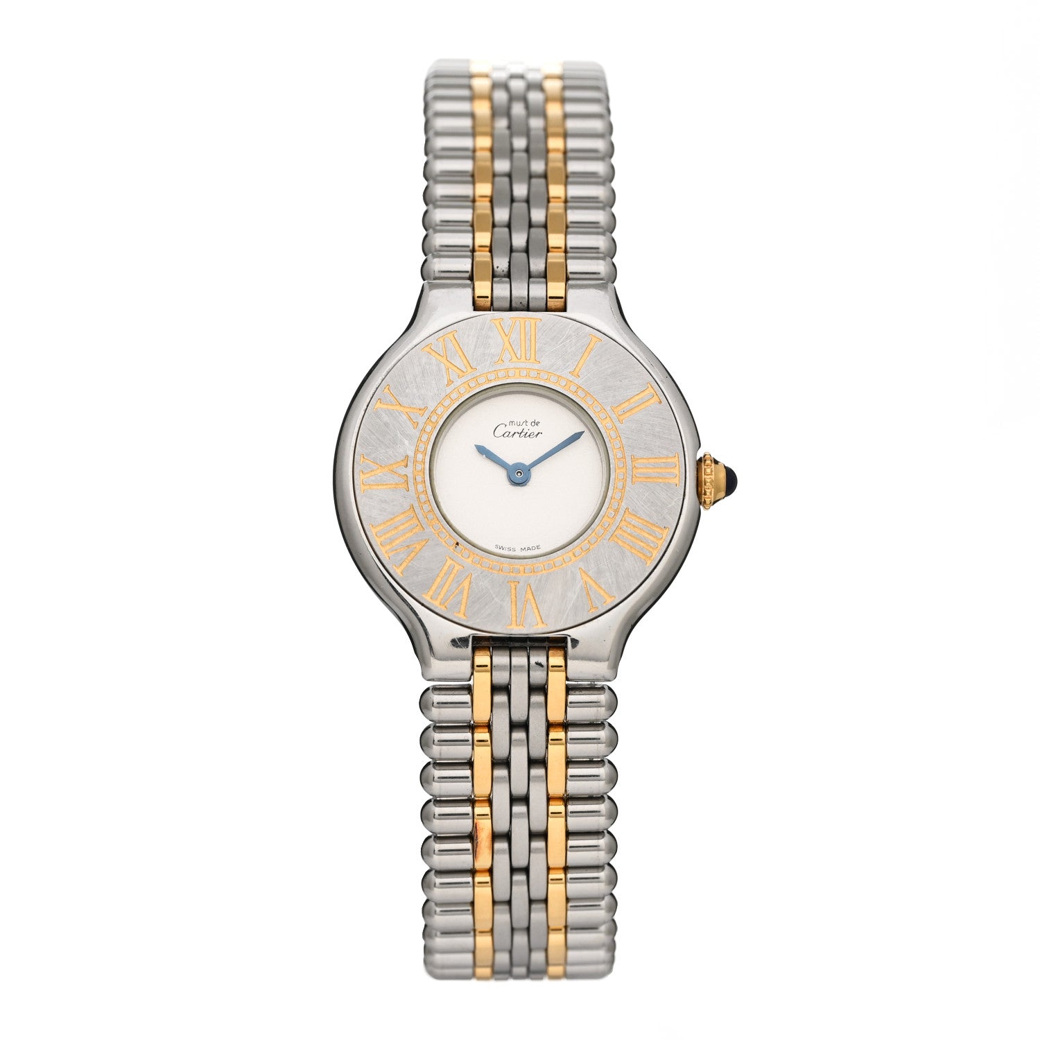 Cartier Stainless Steel 18K Yellow Gold 28mm Must De 21 Bullet Link Quartz Watch 1 of 5