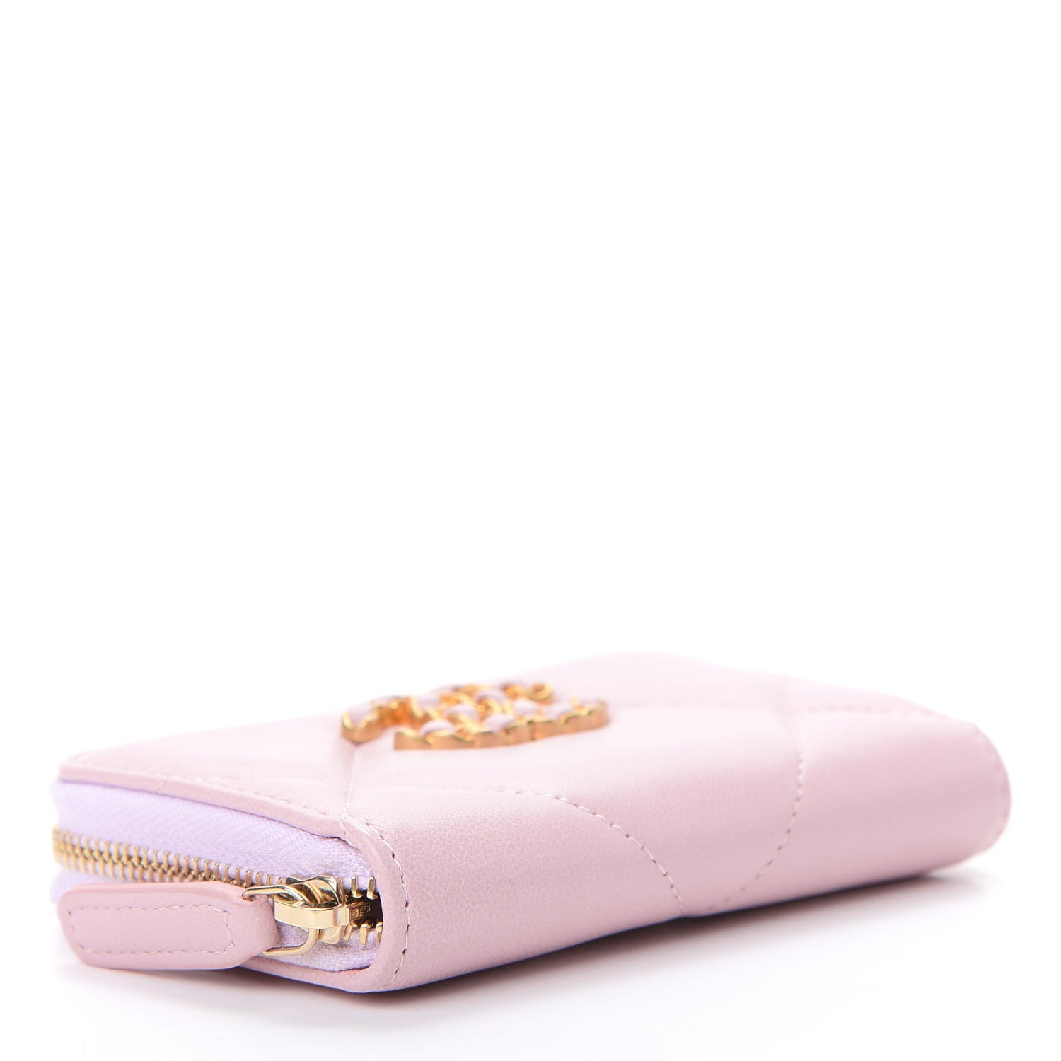 Chanel Lambskin Quilted 19 Zip Around Coin Purse Wallet Light Pink 4 of 8