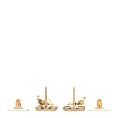 Chanel Crystal CC Camellia Drop Earrings Gold 3 of 4