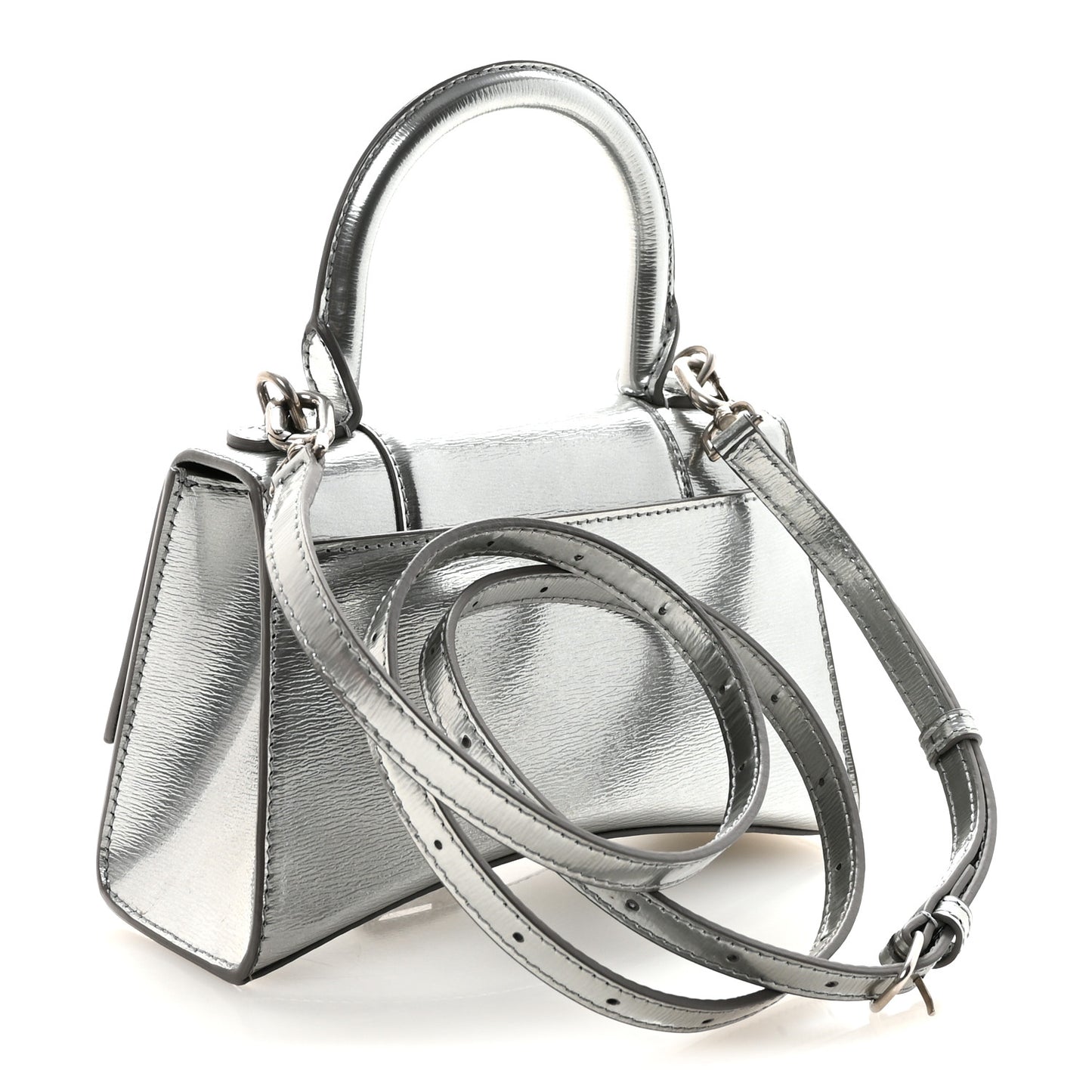 Metallic Textured Calfskin Hourglass Top Handle Bag XS Silver