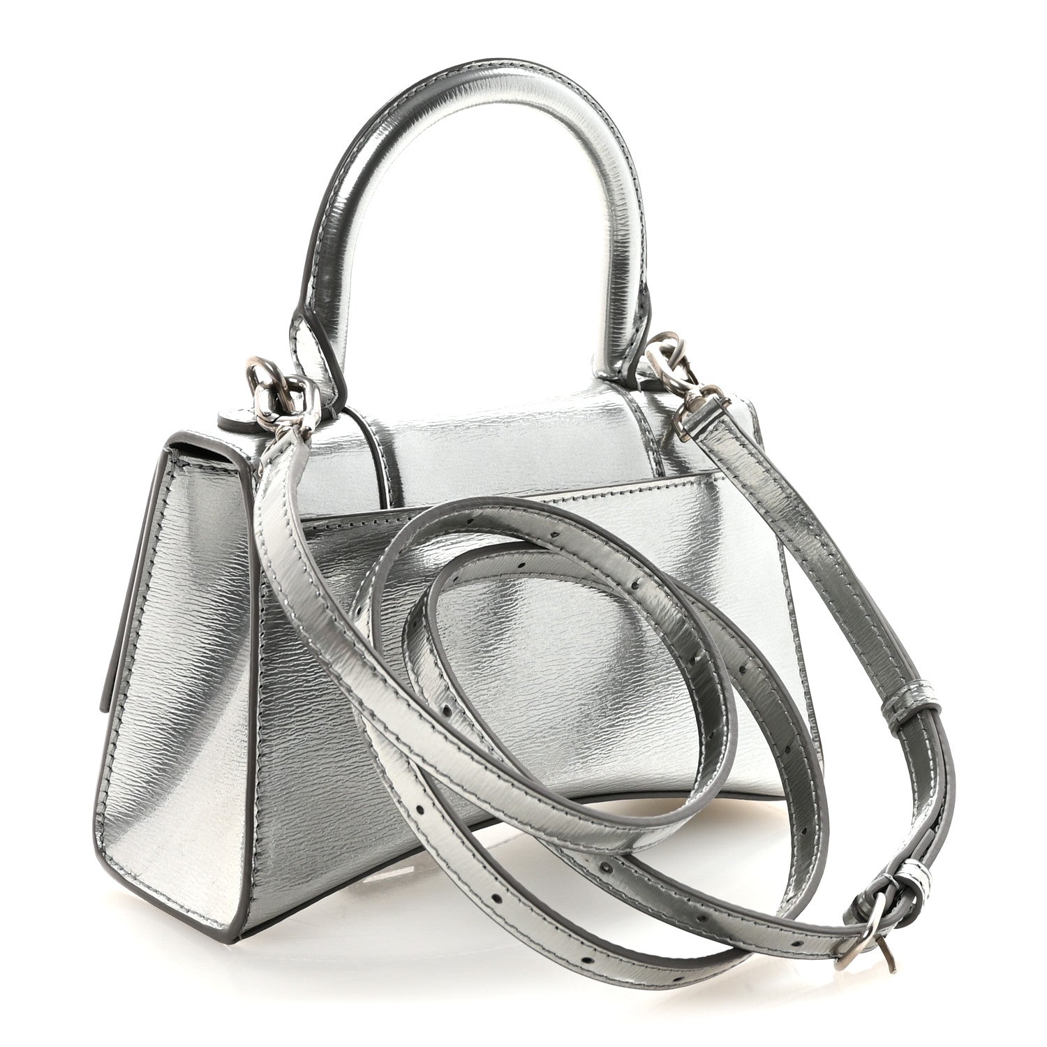 Balenciaga Metallic Textured Calfskin Hourglass Top Handle Bag XS Silver 3 of 9