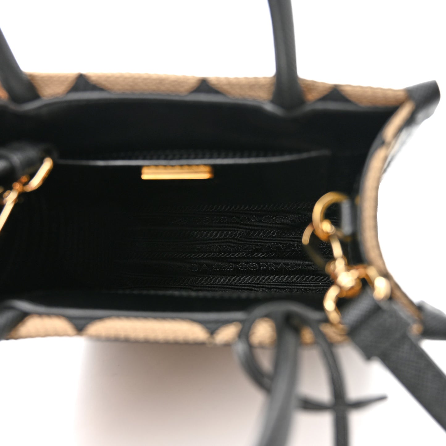 Jacquard Saffiano Triangolo Symbole Embroidered Micro Tote Black Corda