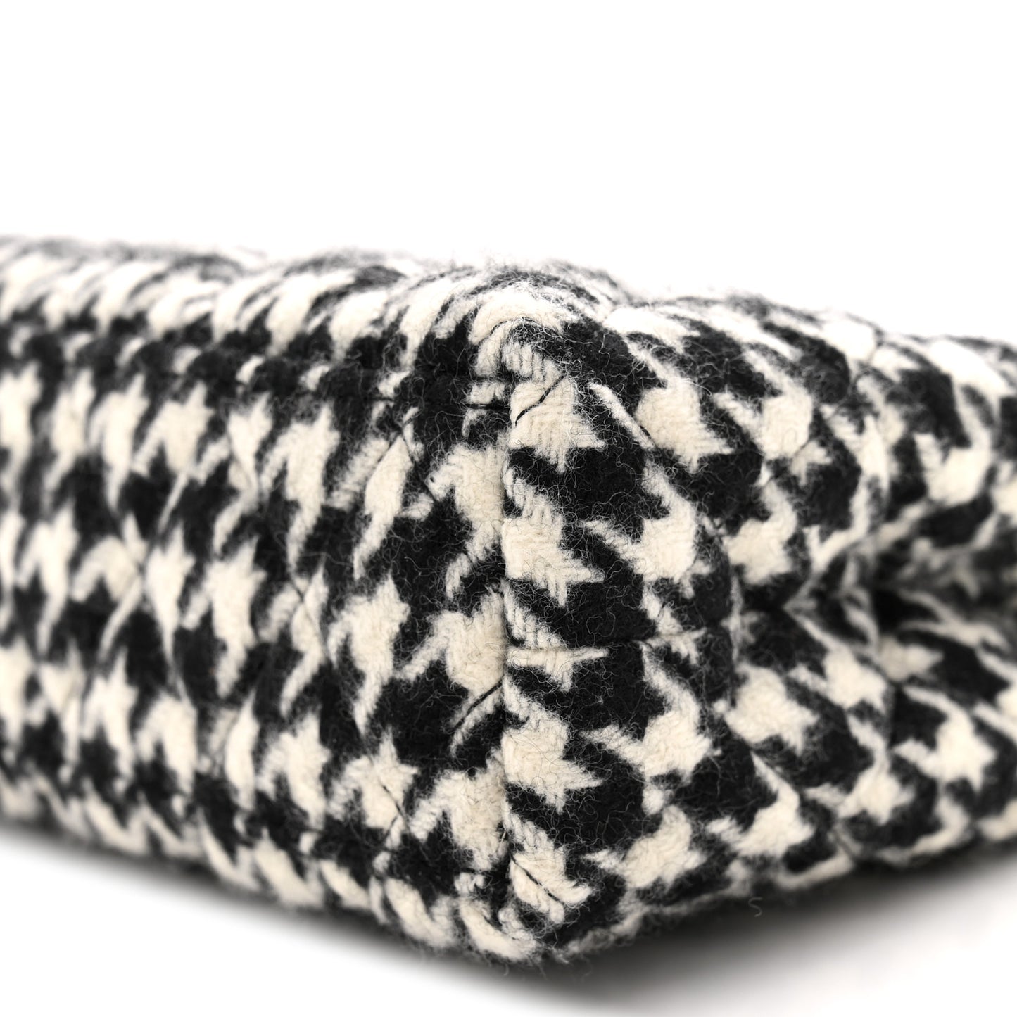 Tweed Houndstooth Quilted Nano Kelly Shopper Black White