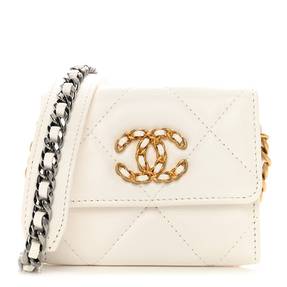 Chanel Lambskin Quilted Chanel 19 Flap Coin Purse With Chain White 1 of 12