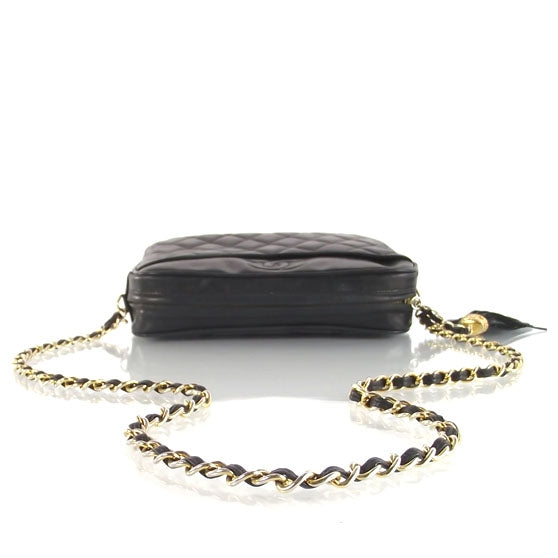 Vintage Quilted Leather Tassel Camera Case Black