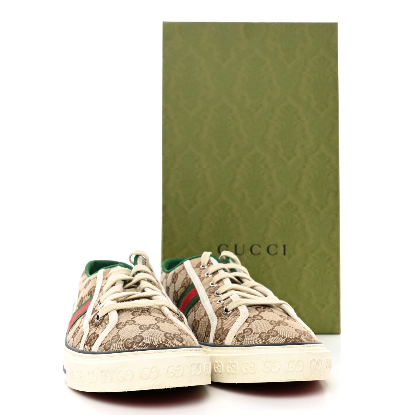 GG Monogram Web Mens 1977 Tennis Sneakers 10.5 Beige Ebony Mystic White