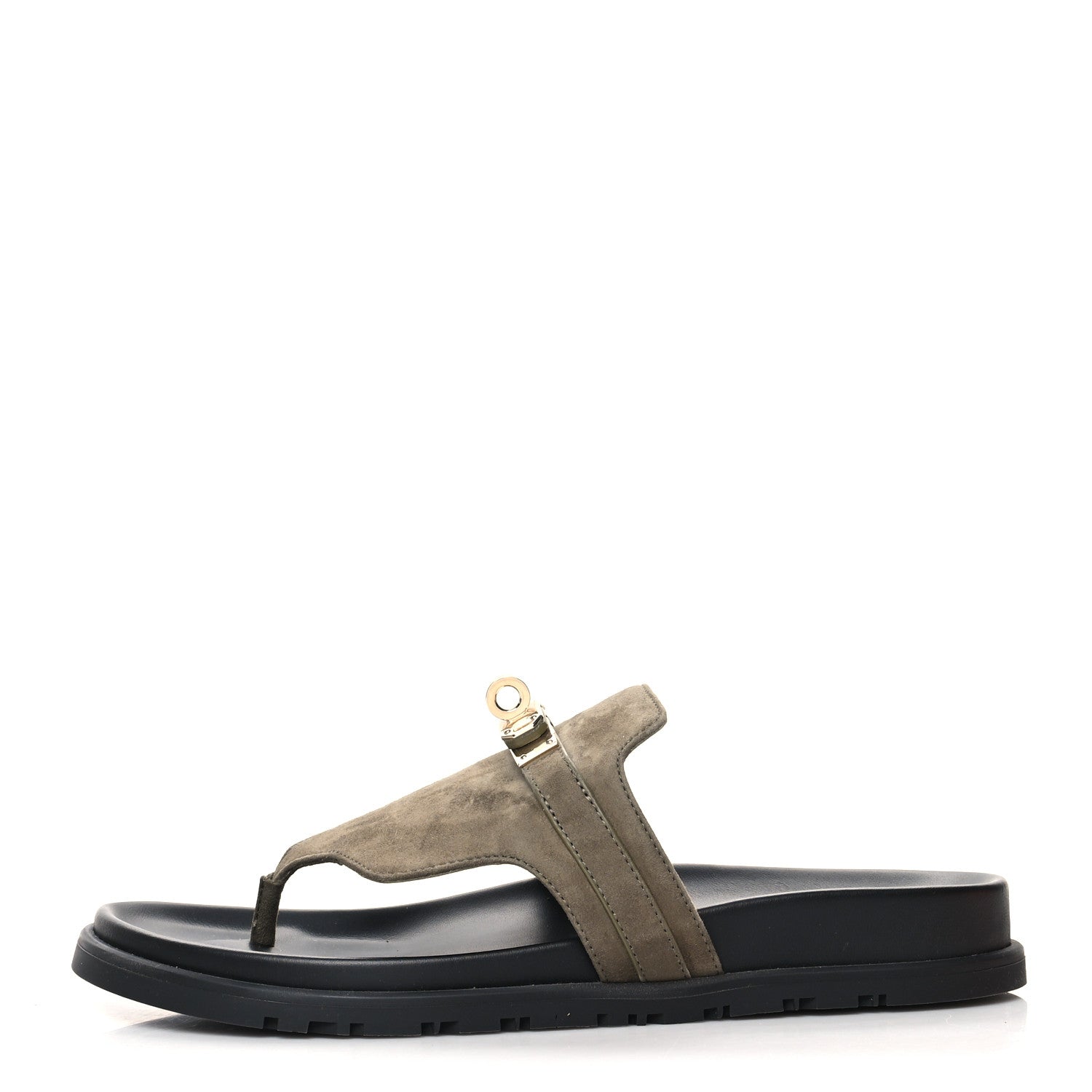 Hermes Suede Goatskin Womens Empire Sandals 37 Vert Toundra 1 of 8