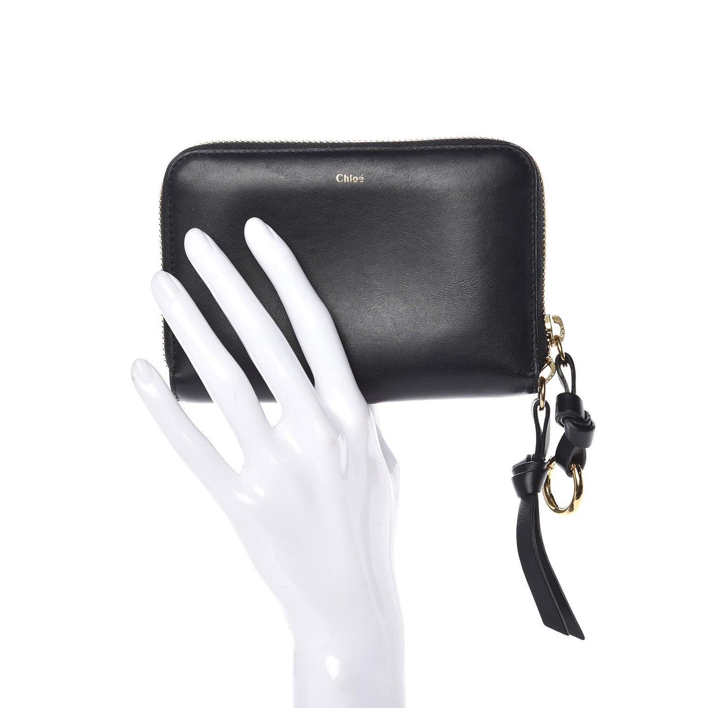 Lambskin Alphabet Zip Around Compact Wallet Black