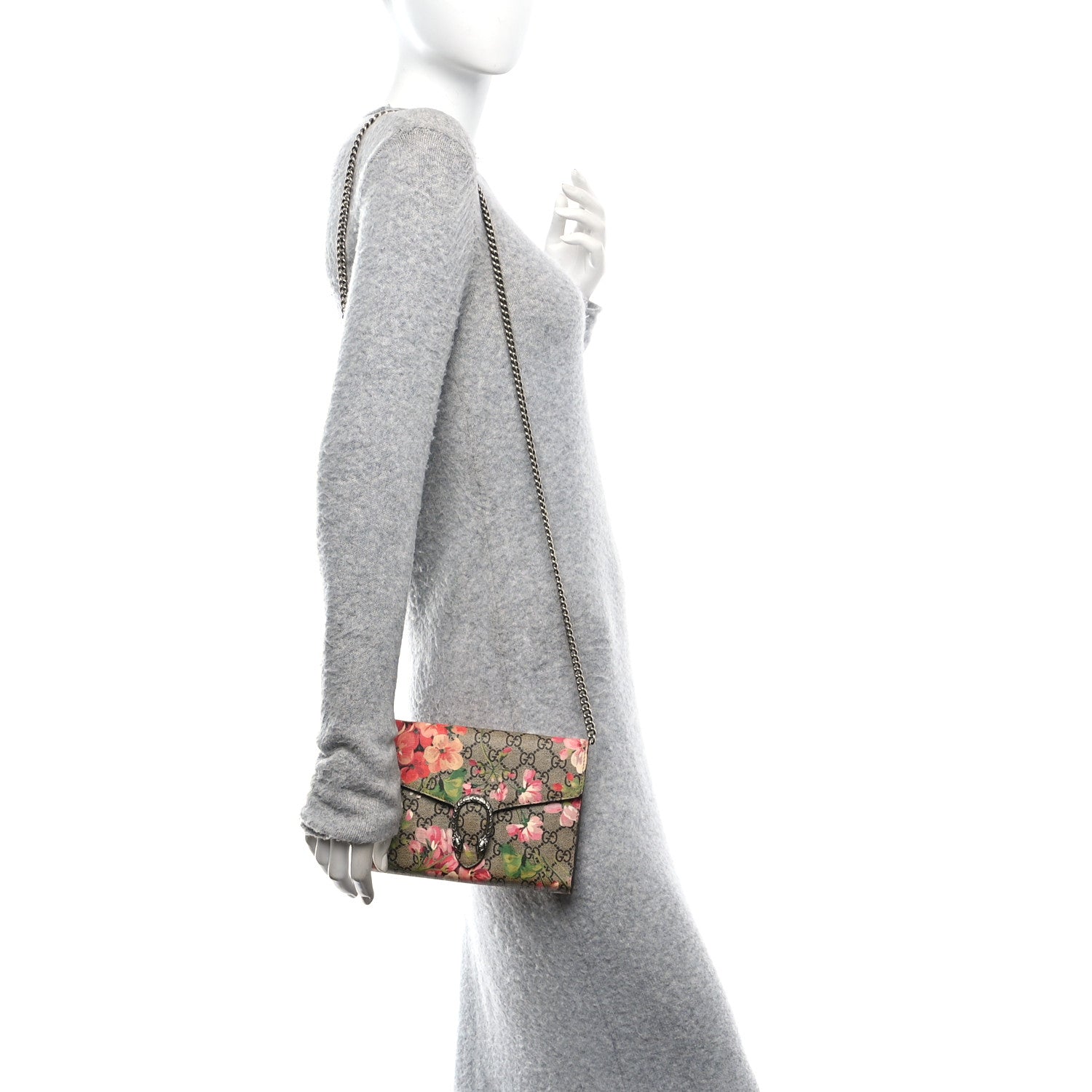 Gucci GG Supreme Monogram Blooms Mini Dionysus Chain Wallet Beige Multicolor Dry Rose 2 of 9