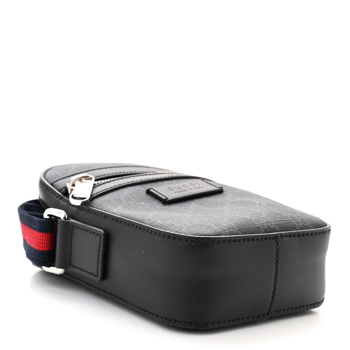 GG Supreme Monogram Appia Calfskin Web Small Camera Messenger Bag Black Grey