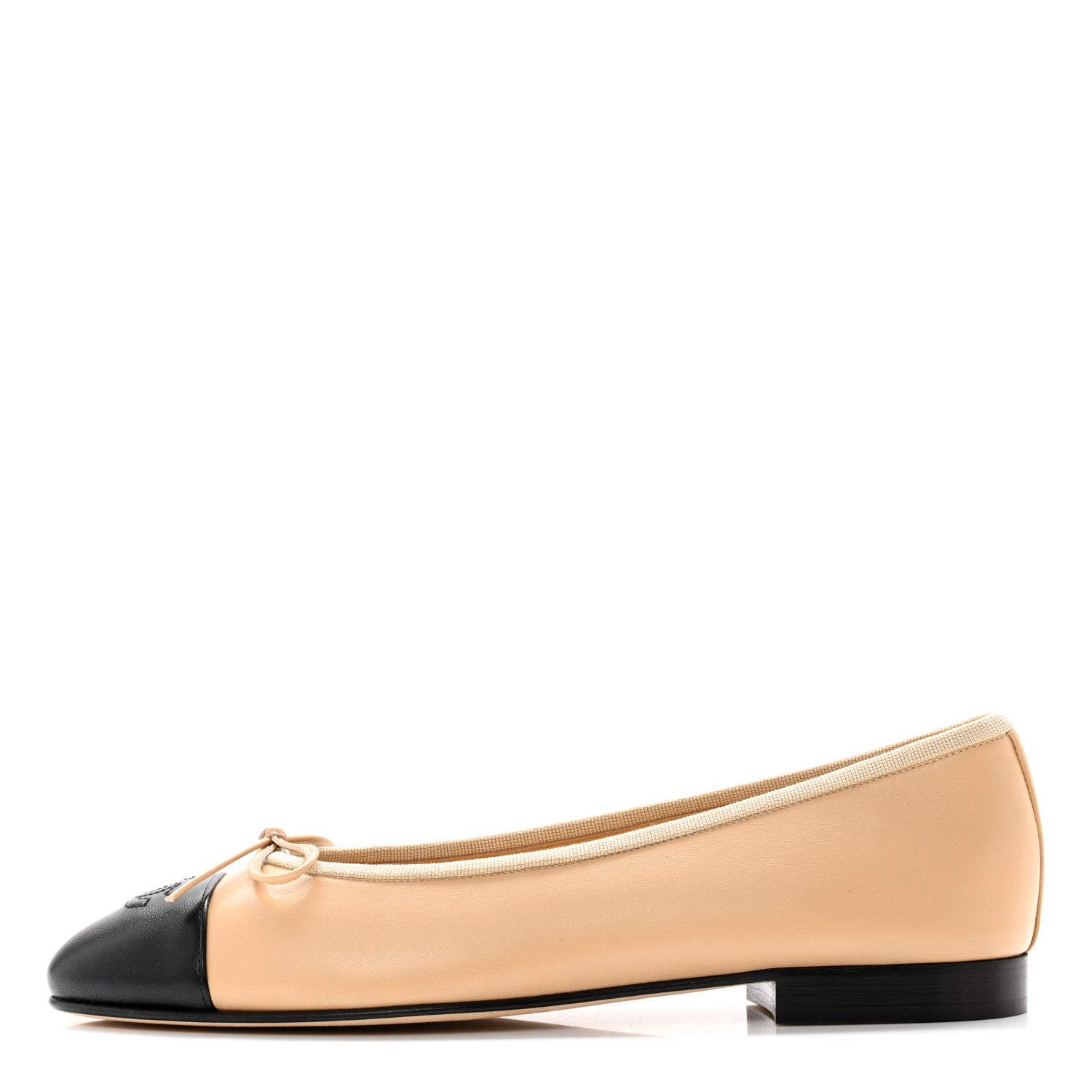Chanel Lambskin Cap Toe CC Ballerina Flats 39 Beige Black 1 of 9