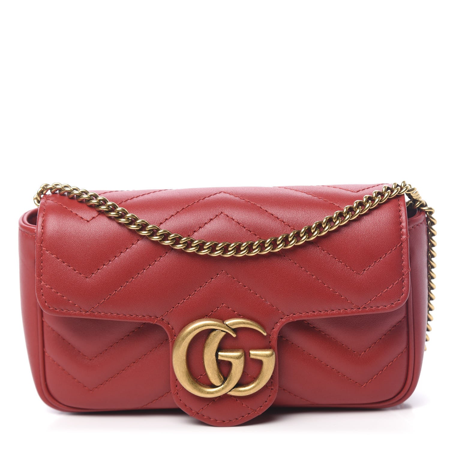 Gucci Calfskin Matelasse Super Mini GG Marmont Shoulder Bag Hibiscus Red 1 of 11