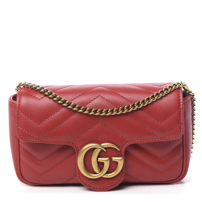 Gucci Calfskin Matelasse Super Mini GG Marmont Shoulder Bag Hibiscus Red 1 of 11