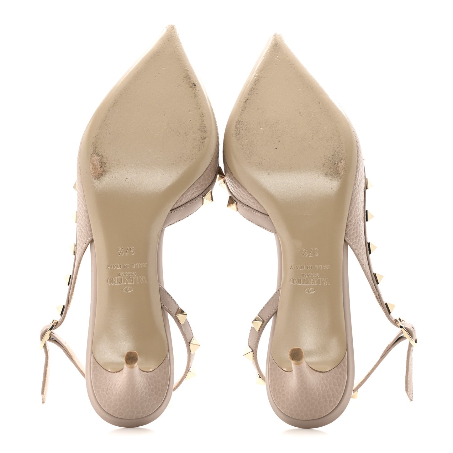 Pebbled Calfskin Rockstud Half D'Orsay Slingback 50mm Pumps 37.5 Poudre