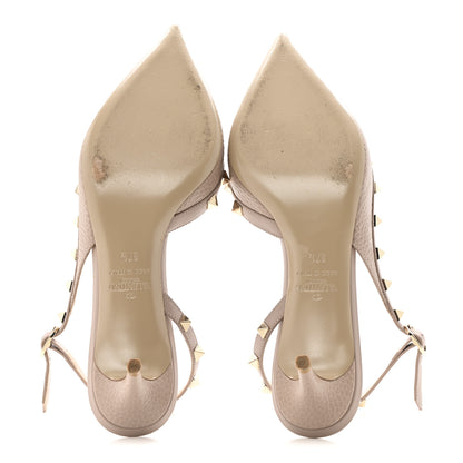 Valentino Garavani Pebbled Calfskin Rockstud Half D'Orsay Slingback 50mm Pumps 37.5 Poudre 6 of 12
