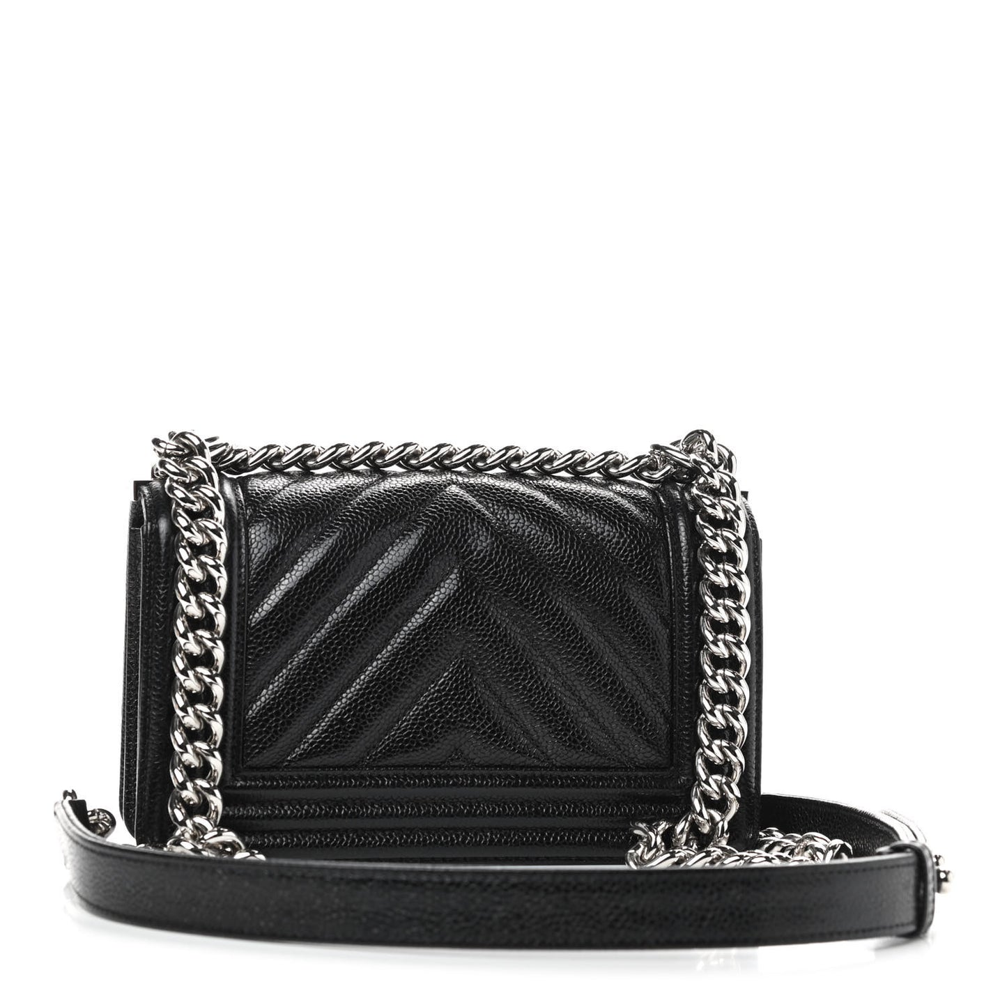 Caviar Chevron Quilted Small Boy Flap Black