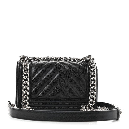 Chanel Caviar Chevron Quilted Small Boy Flap Black 3 of 9