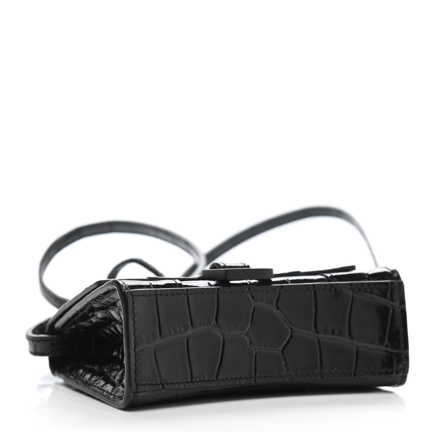 Shiny Calfskin Monochrome Crocodile Embossed Hourglass Top Handle Bag Mini Black