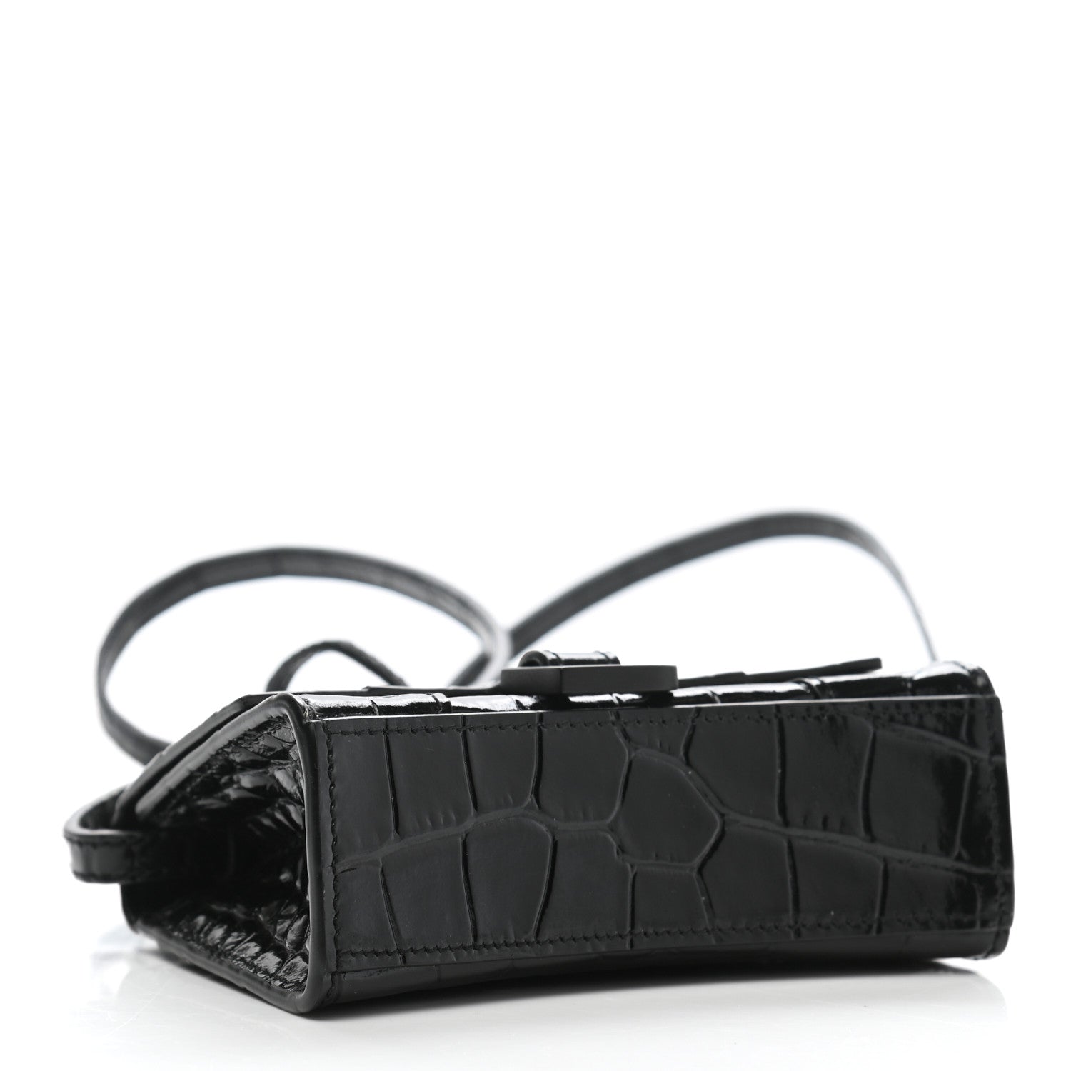 Balenciaga Shiny Calfskin Monochrome Crocodile Embossed Hourglass Top Handle Bag Mini Black 4 of 10