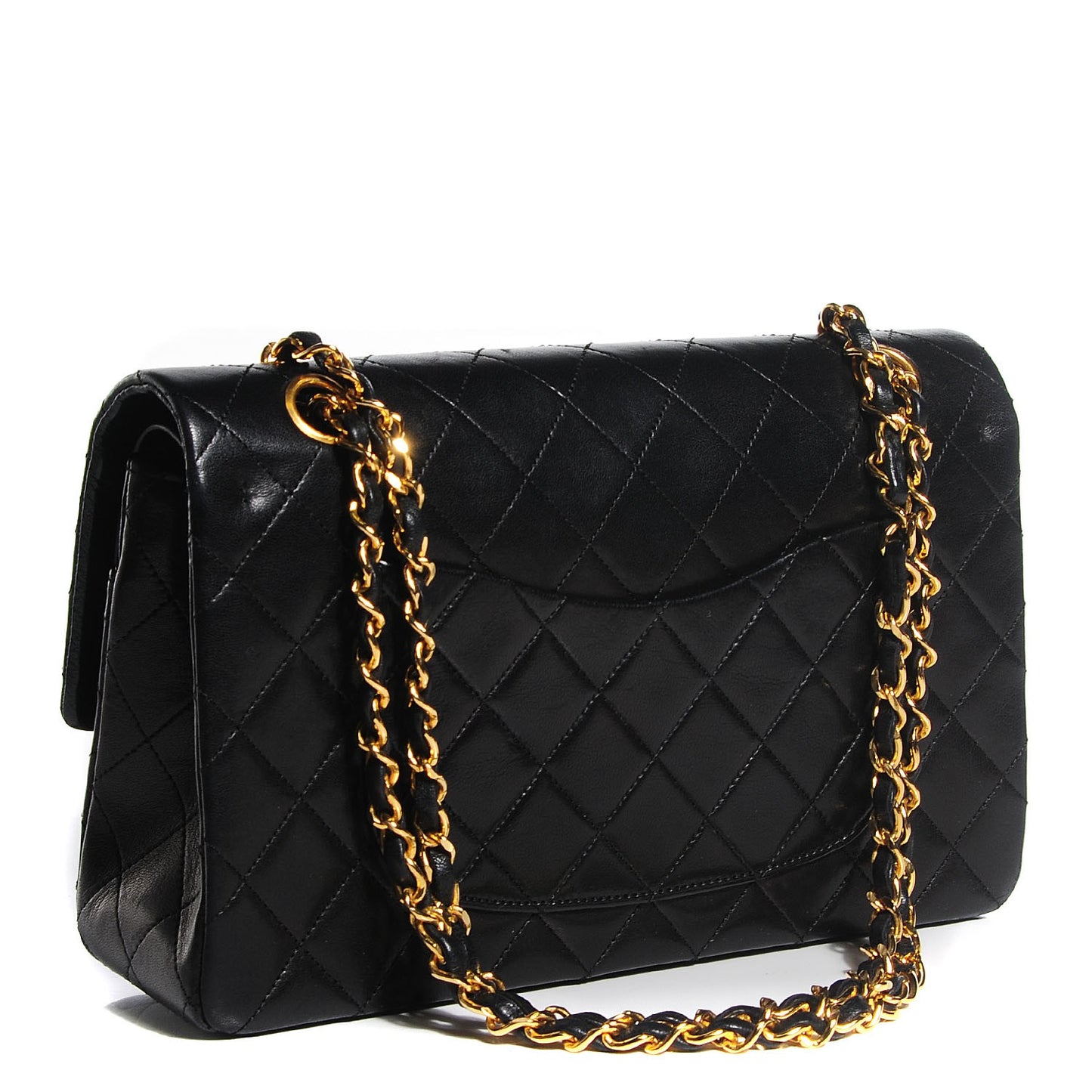 Lambskin Quilted Medium Double Flap Black