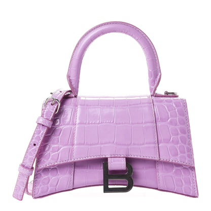 Balenciaga Shiny Calfskin Crocodile Embossed Hourglass Top Handle Bag XS Lilac 1 of 4