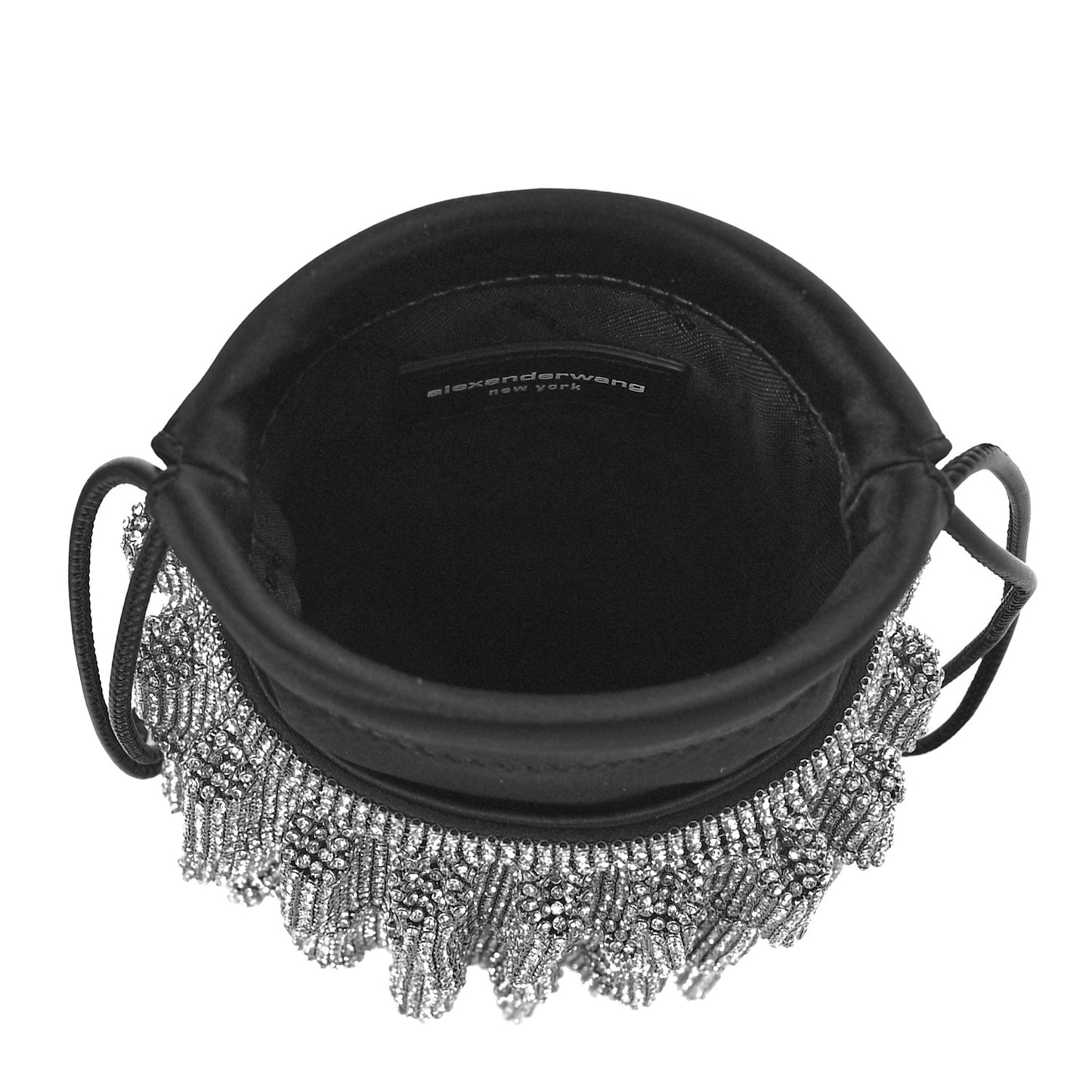 Satin Mesh Crystal Rhinestone Drawstring Pouch White Black