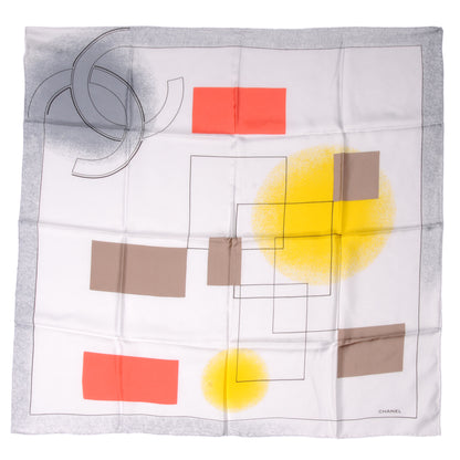Chanel Silk CC Geometric Square Scarf White Yellow Orange 2 of 5