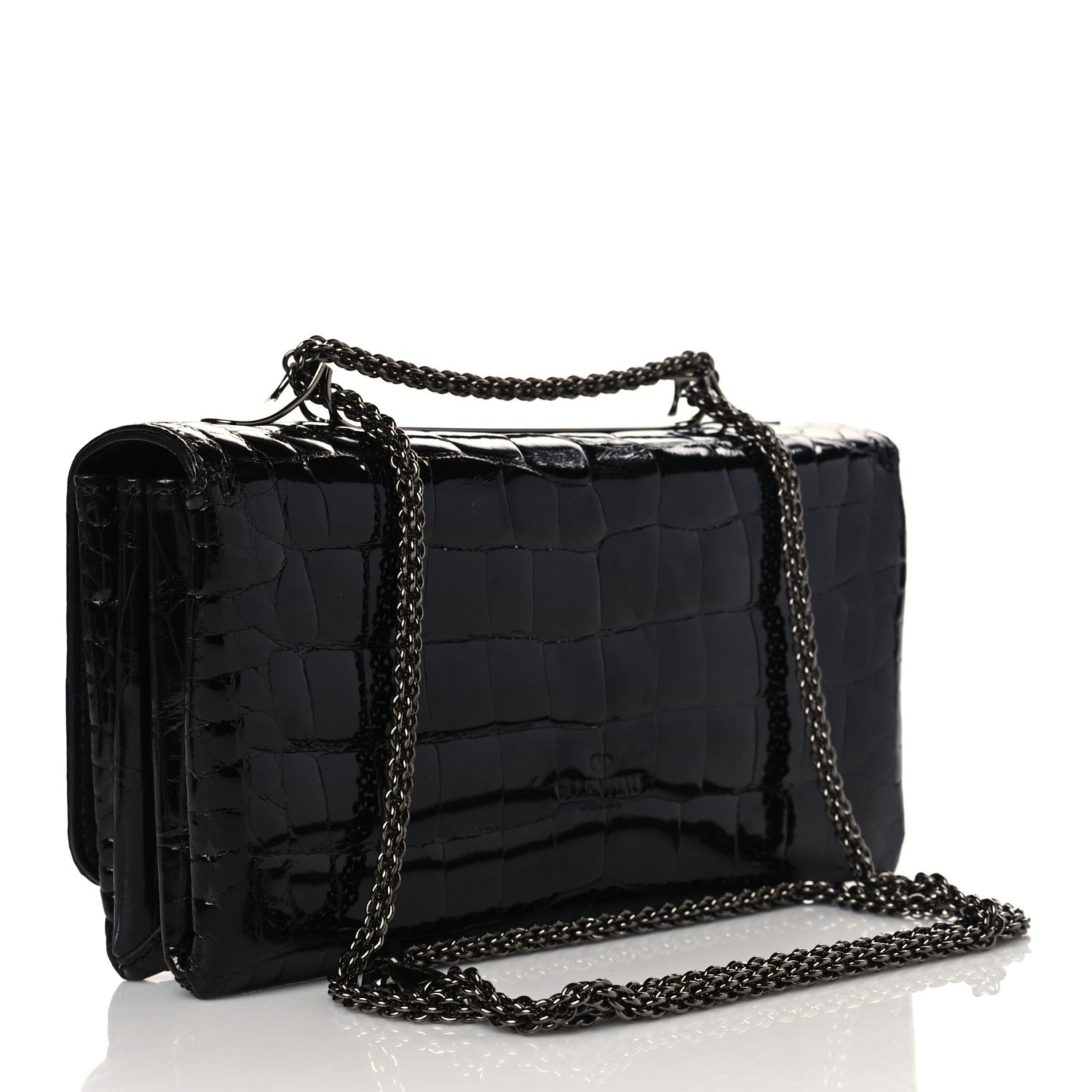 Valentino Garavani Crocodile Crystal Encrusted Studs Va Va Voom Shoulder Bag Black 2 of 8