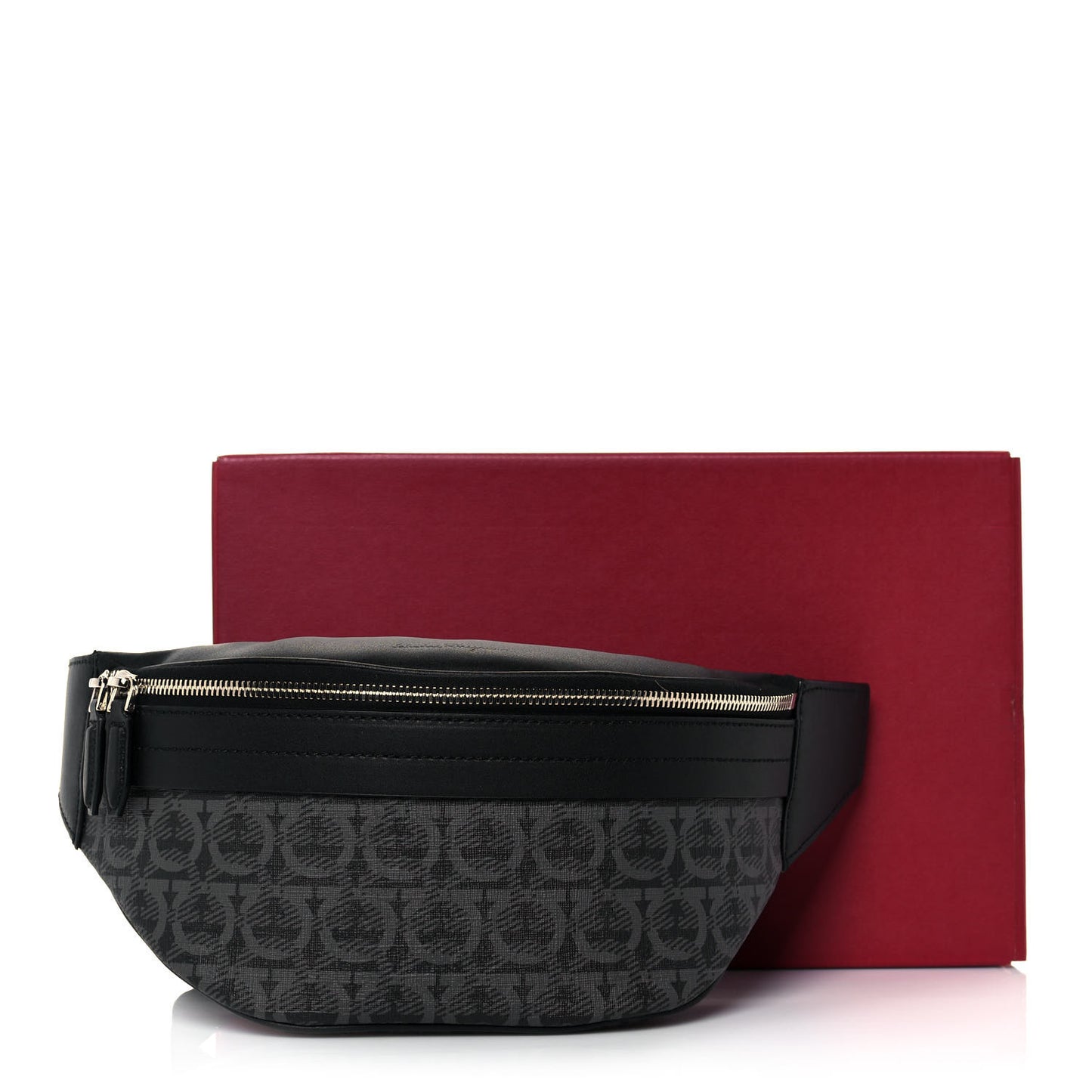 Gancini Monogram Calfskin Waist Bag Black Grey