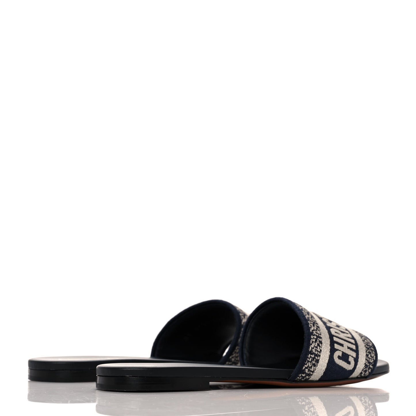 Canvas Embroidered Dway Mules Slide Sandals 36.5 Deep Blue
